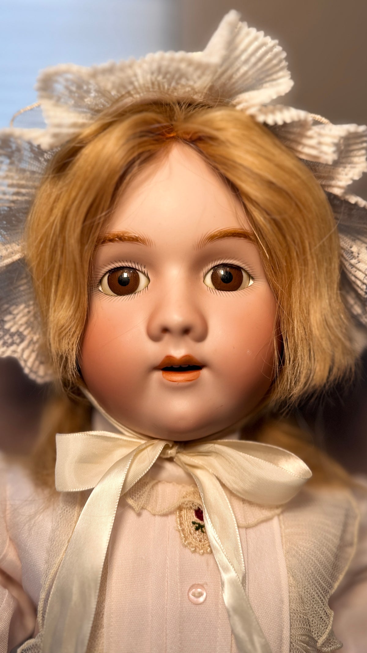 Antique Heinrich Handwerck 109 German Bisque Doll 30” Brown Glass Eyes — antique German doll