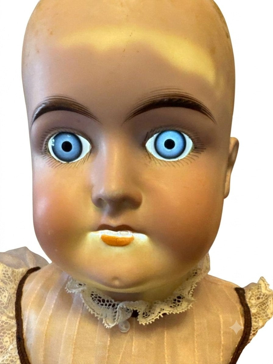 Antique Heinrich Handwerck Bisque Head Doll, 22 Inches, Fixed Blue Glass Eyes, Germany, c. 1895–1910