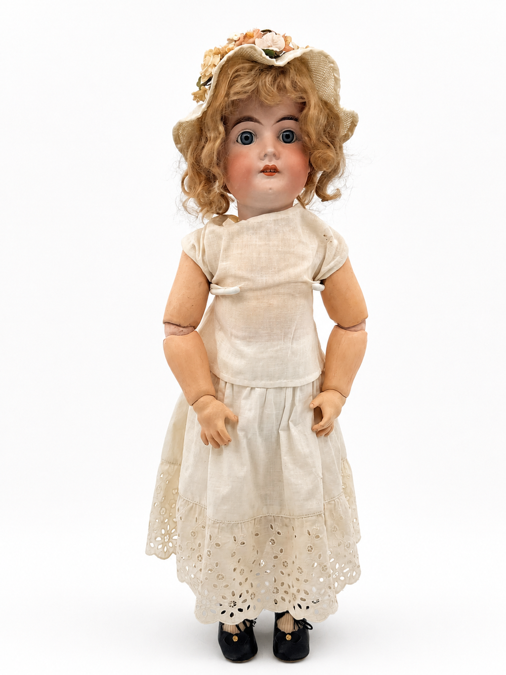 Antique Heinrich Handwerck Bisque Head Doll, 22 Inches, Fixed Blue Glass Eyes, Germany, c. 1895–1910