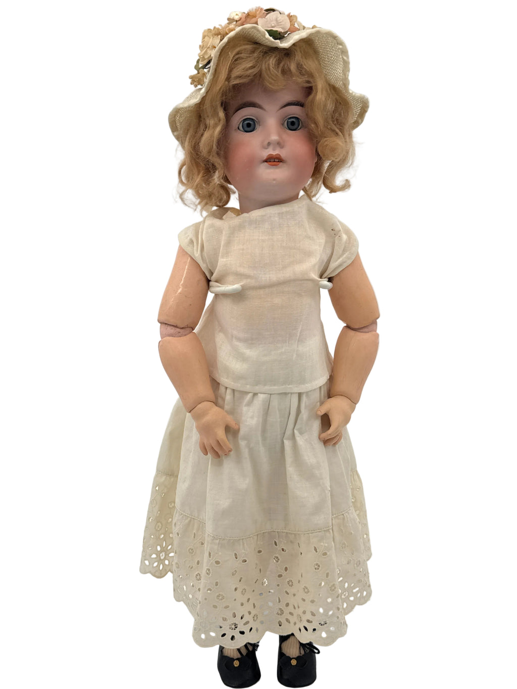 Antique Heinrich Handwerck Bisque Head Doll, 22 Inches, Fixed Blue Glass Eyes, Germany, c. 1895–1910