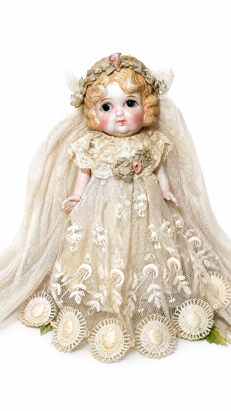 Antique Japanese All-Bisque Doll, 7.5″ — Molded Blonde Hair, Large Painted Eyes, Made in Japan, c. 1920s–1930s — German antique doll collectible