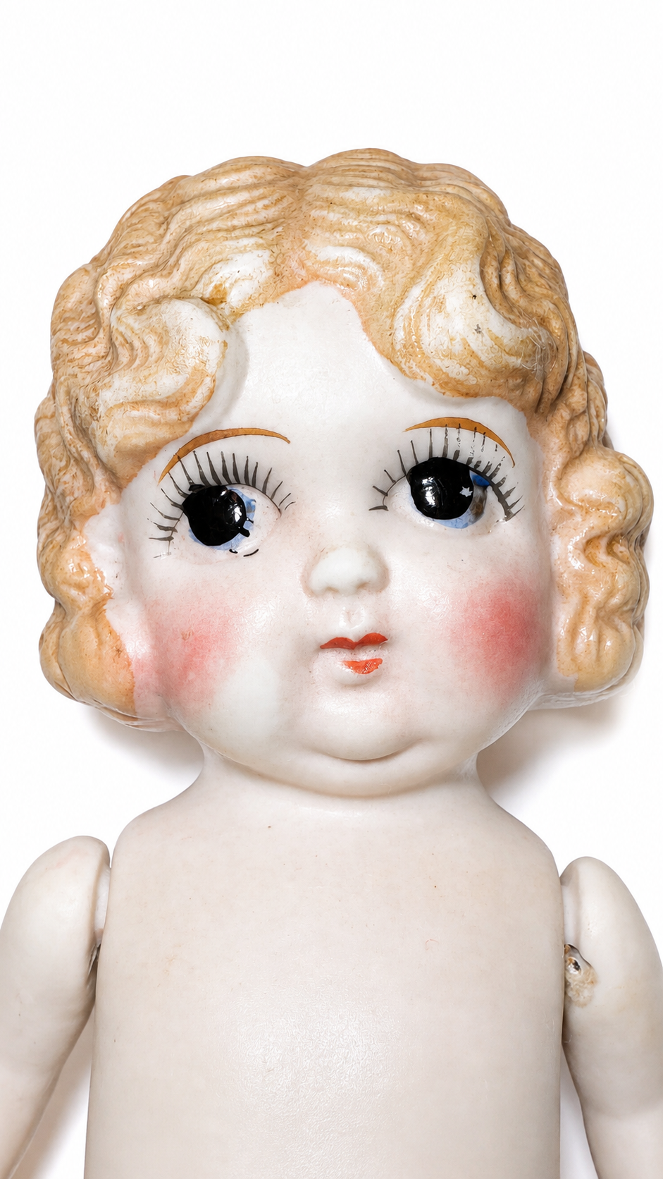 Antique Japanese All-Bisque Doll, 7.5″ — Molded Blonde Hair, Large Painted Eyes, Made in Japan, c. 1920s–1930s — German antique doll collectible