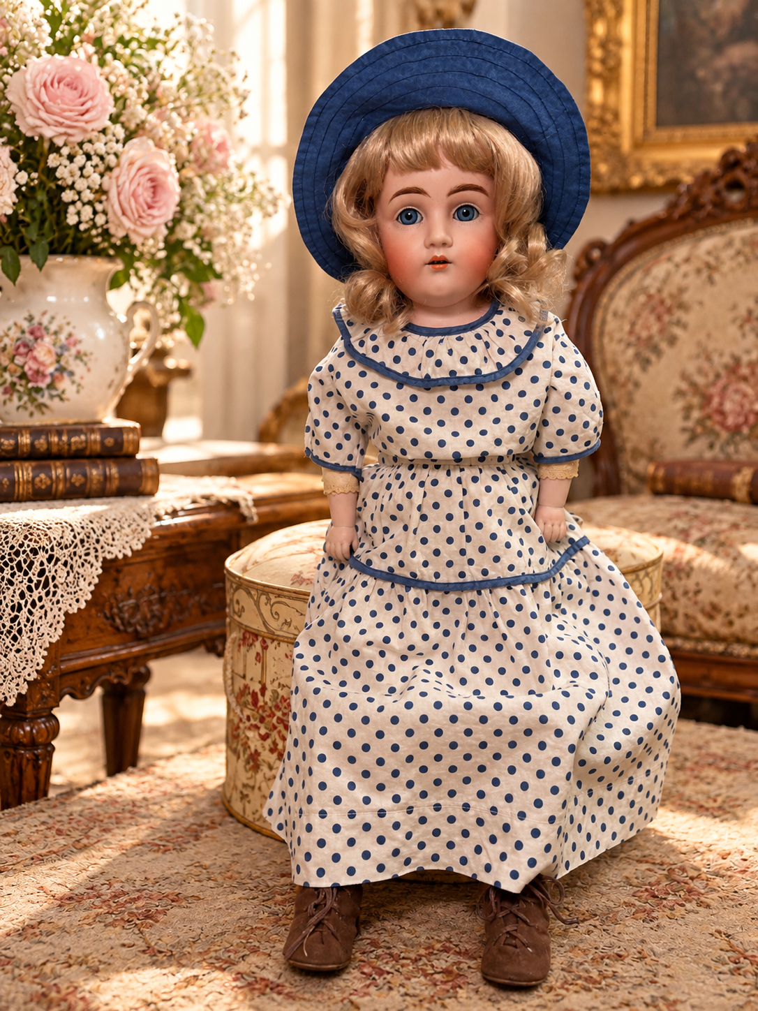 Antique Kestner DEP 10 154 German Bisque Doll 22–23” Blue Sleep Eyes — antique collectible doll