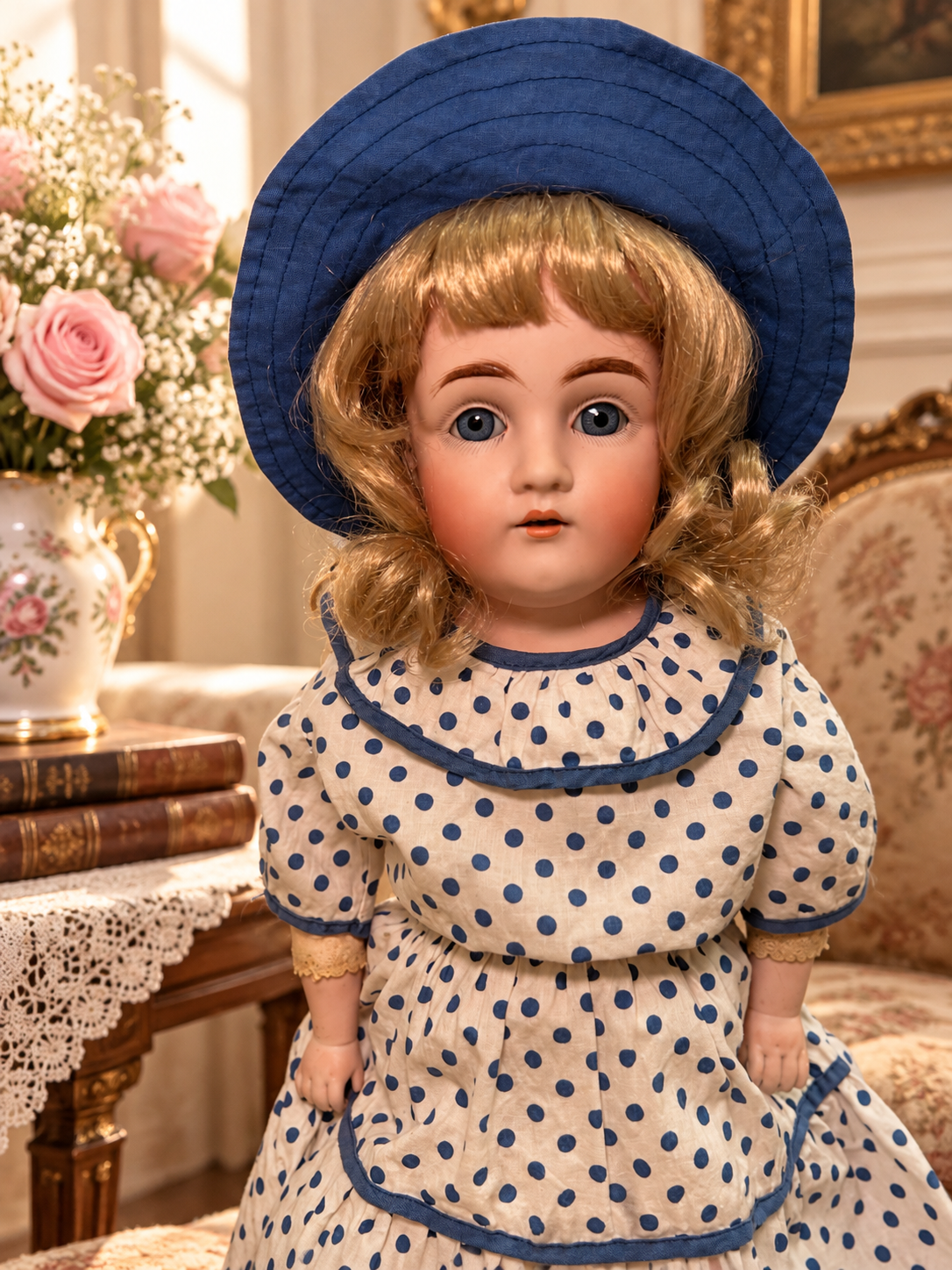 Antique Kestner DEP 10 154 German Bisque Doll 22–23” Blue Sleep Eyes — antique bisque doll for sale