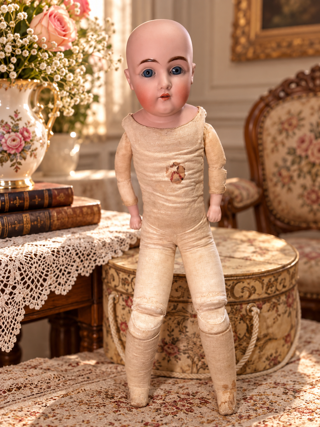 Antique Kestner DEP 10 154 German Bisque Doll 22–23” Blue Sleep Eyes — German antique doll collectible