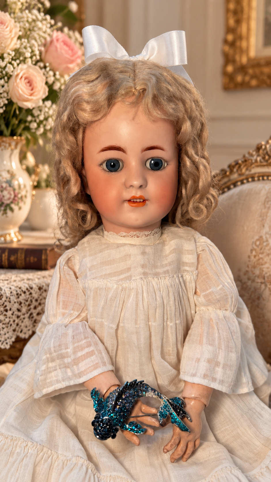 Antique Simon & Halbig 550 German Bisque Doll 22” Blue Glass Eyes — antique bisque doll for sale
