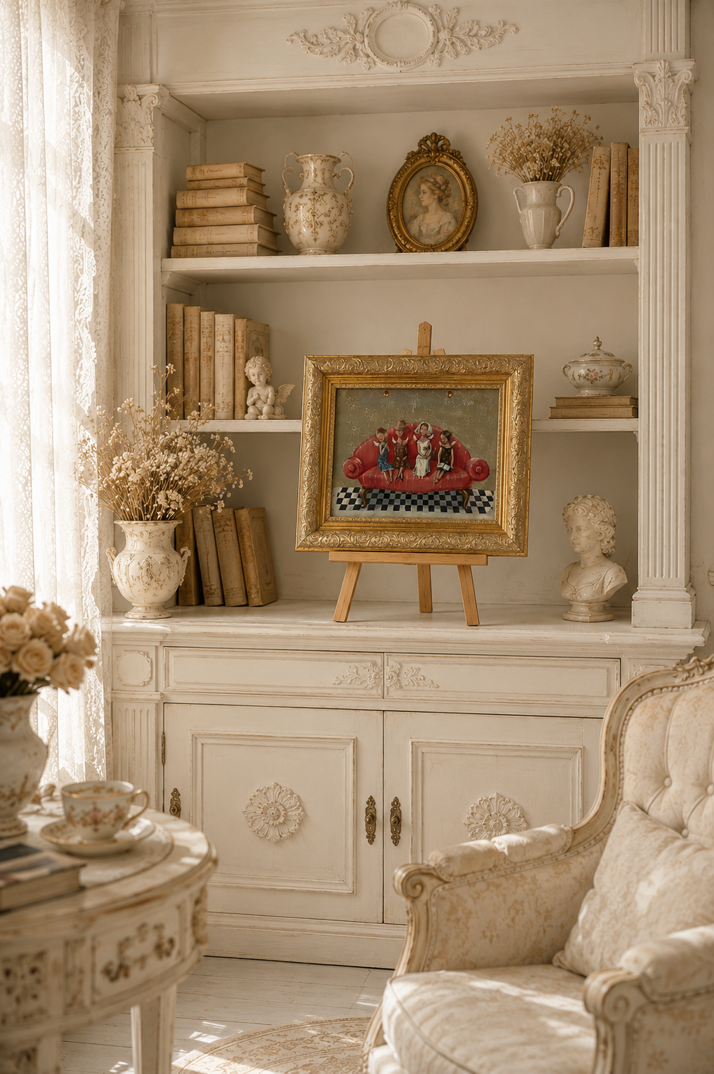 Contemporary Vintage-Style Acrylic Painting in Ornate Gilt Frame — A Beautiful Gift for Any Occasion