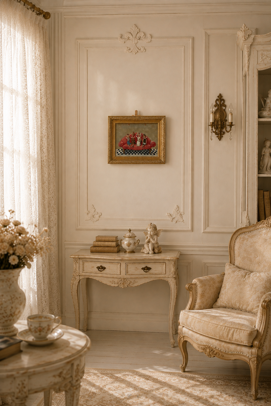 Contemporary Vintage-Style Acrylic Painting in Ornate Gilt Frame — A Beautiful Gift for Any Occasion