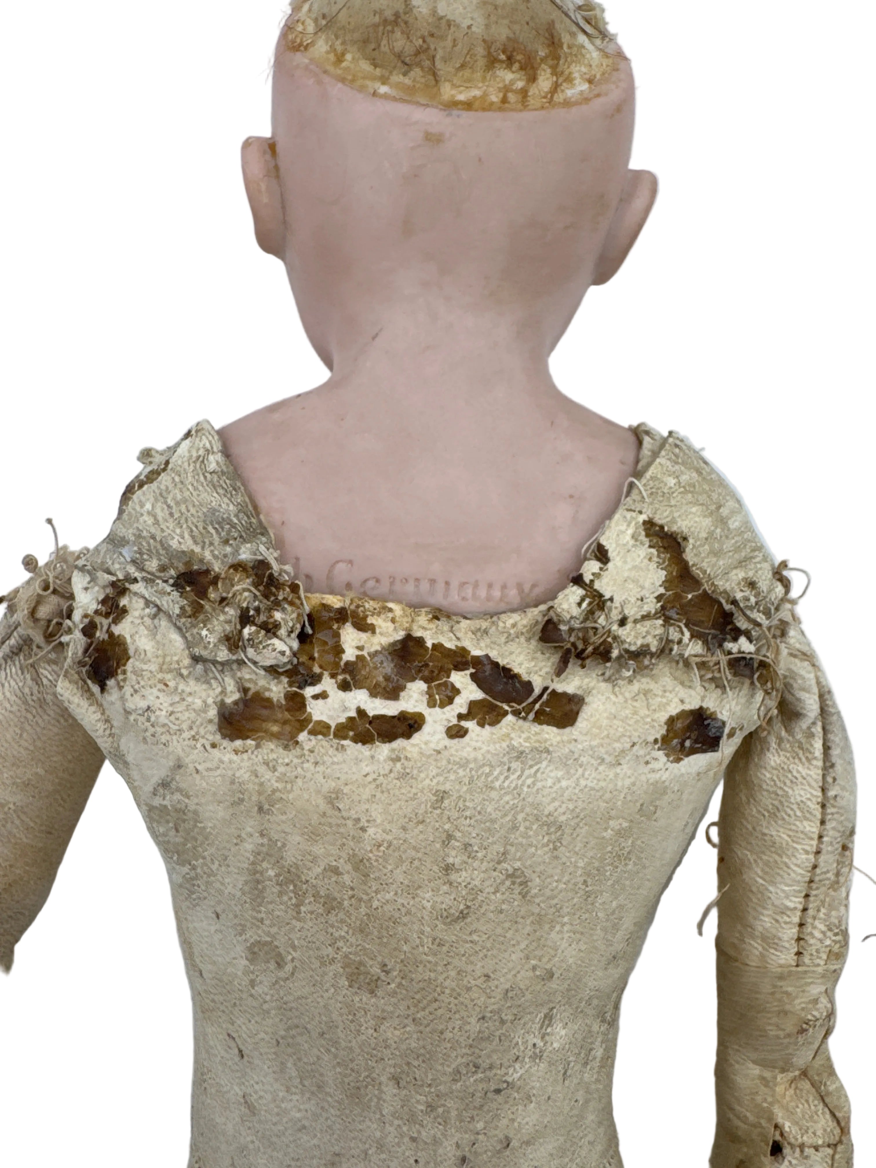 Antique German Kestner Bisque Doll with Original Leather Body, 17 Inches, Late 19th Century