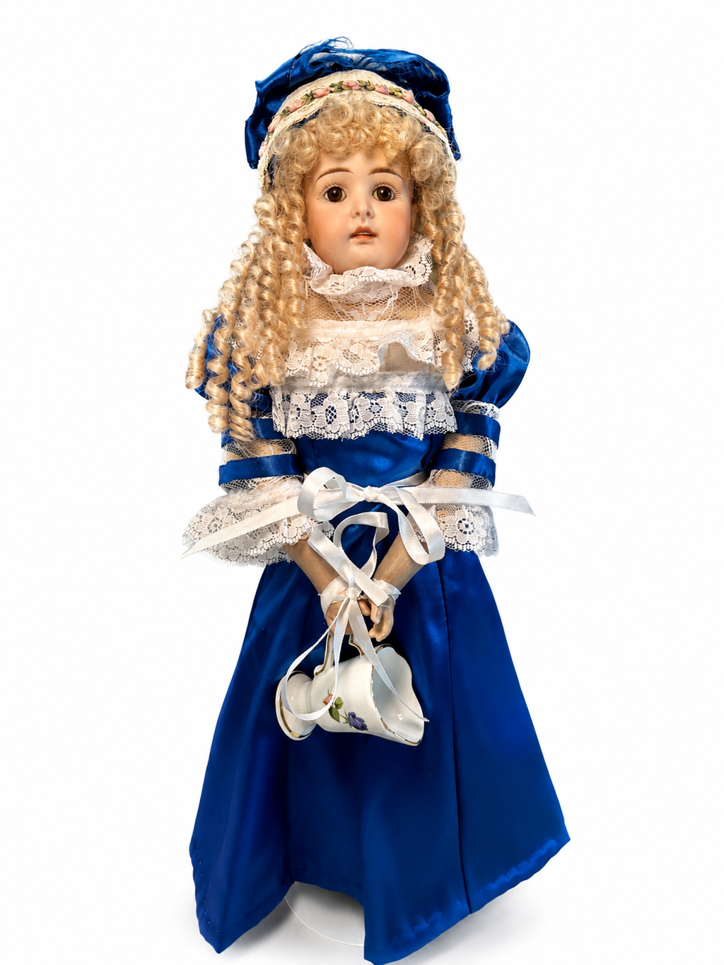 Antique German Kestner Bisque Doll with Original Leather Body, 17 Inches, Late 19th Century