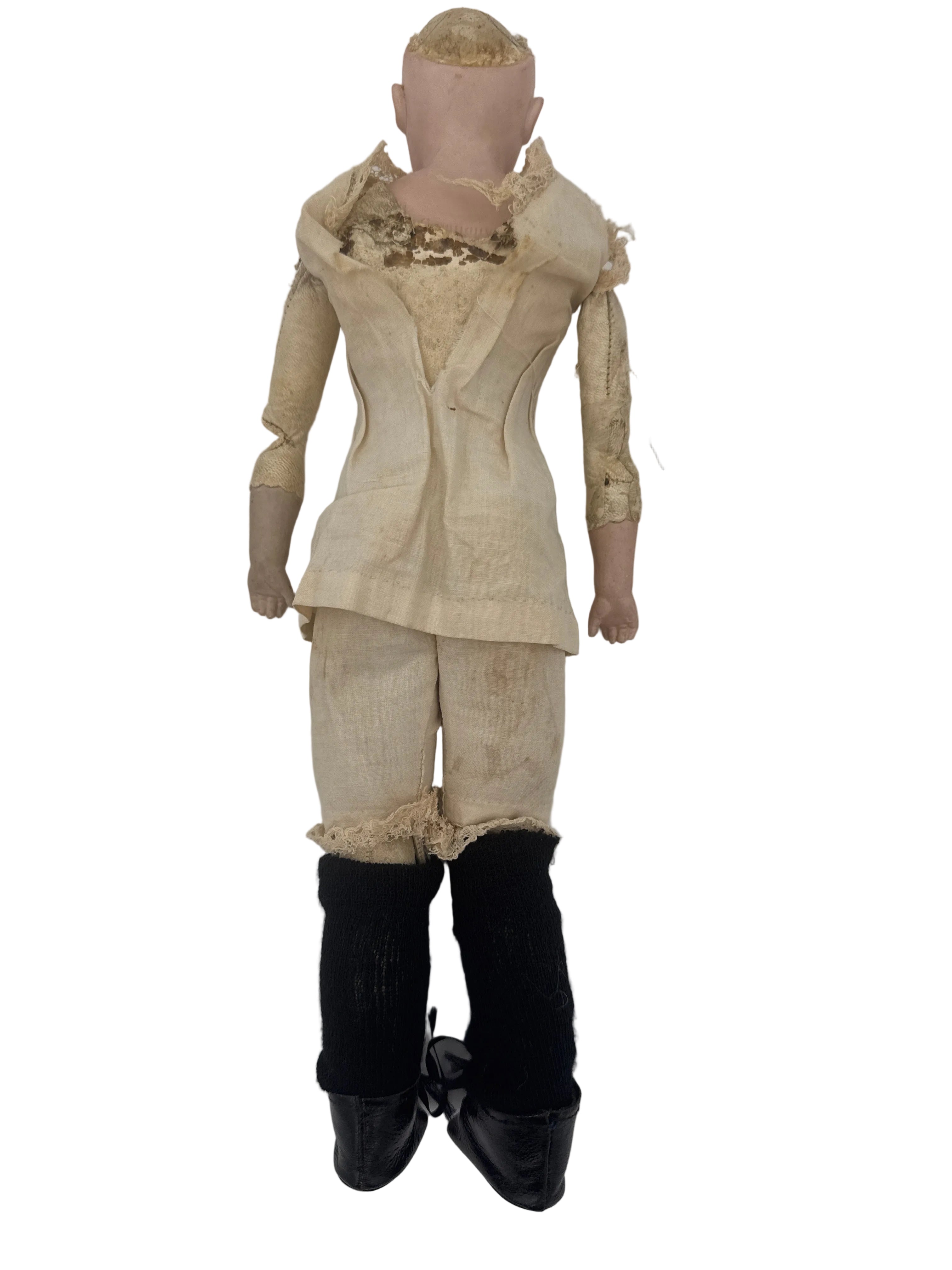 Antique German Kestner Bisque Doll with Original Leather Body, 17 Inches, Late 19th Century