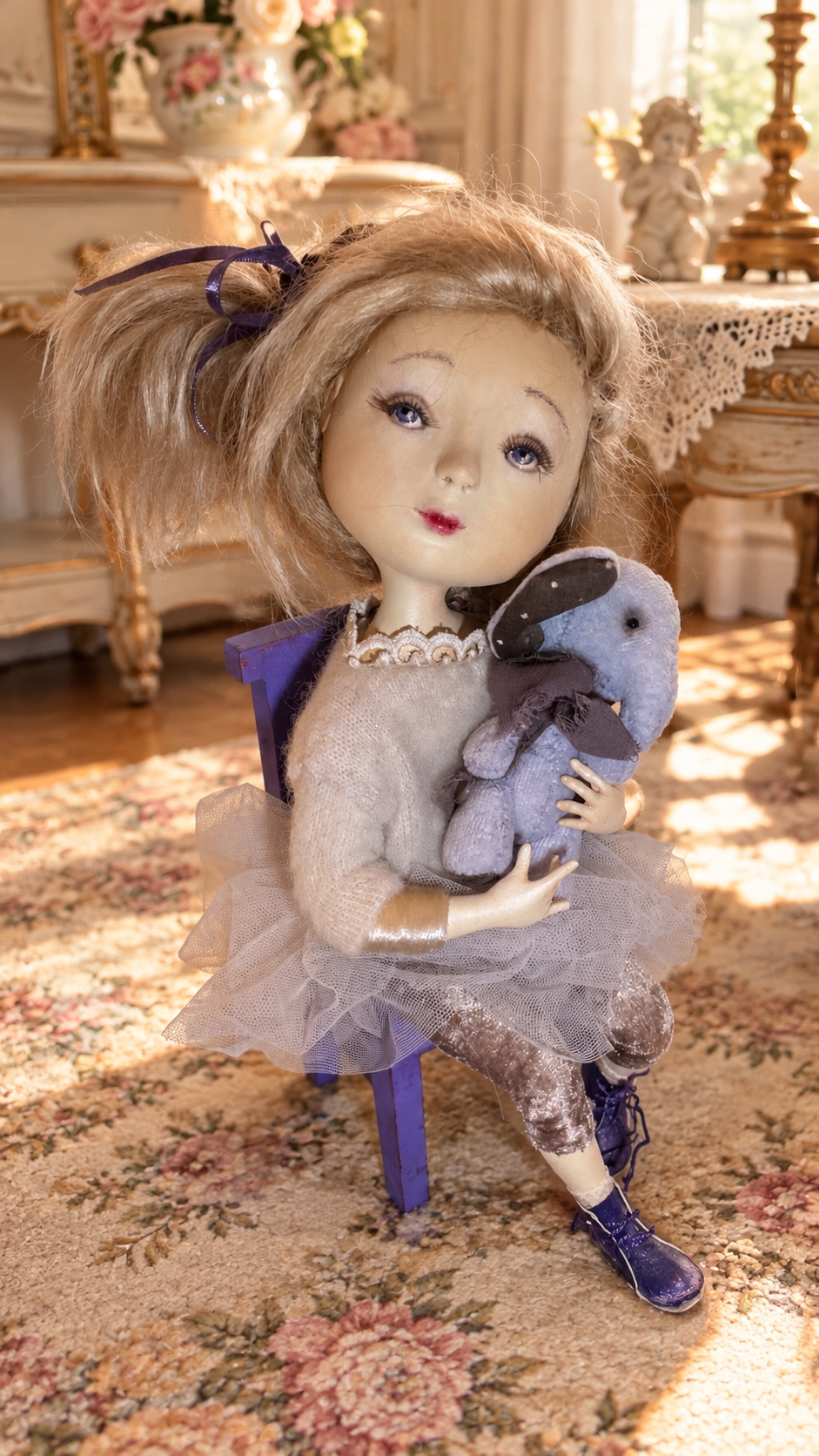 OOAK Handmade Artist Doll with Teddy Elephant Collectible Art Doll Ginny — antique treasury collectible