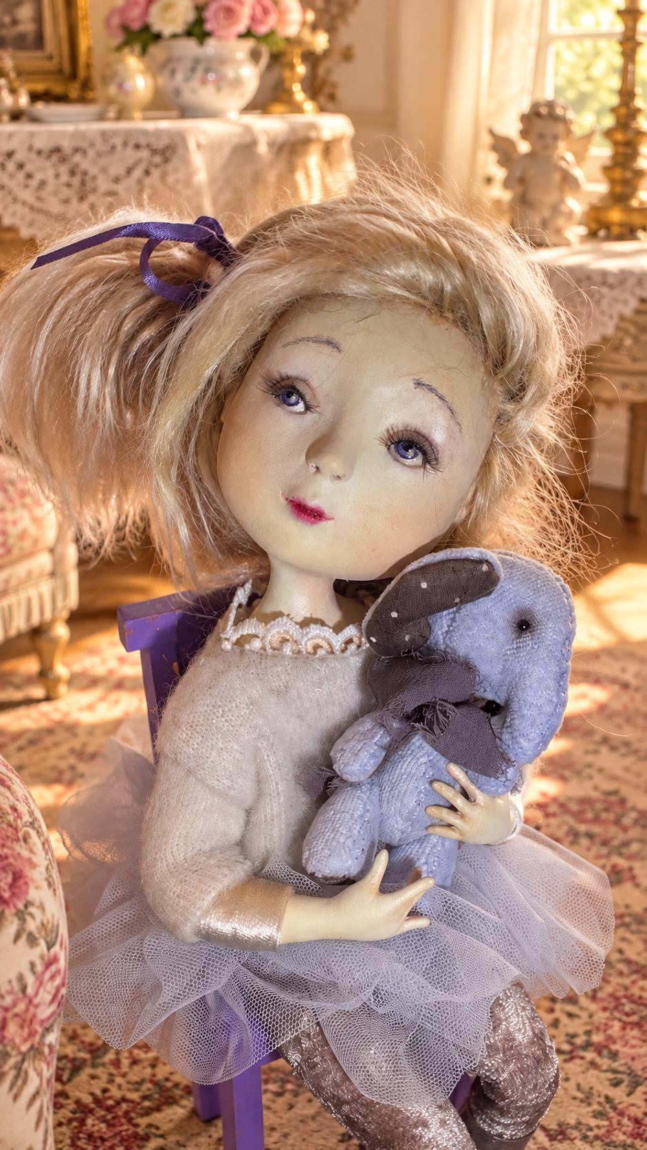 OOAK Handmade Artist Doll with Teddy Elephant Collectible Art Doll Ginny — vintage collectible item