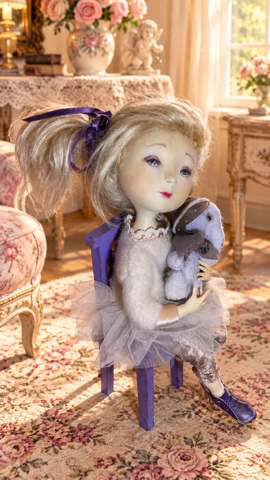 OOAK Handmade Artist Doll with Teddy Elephant Collectible Art Doll Ginny — antique collector piece