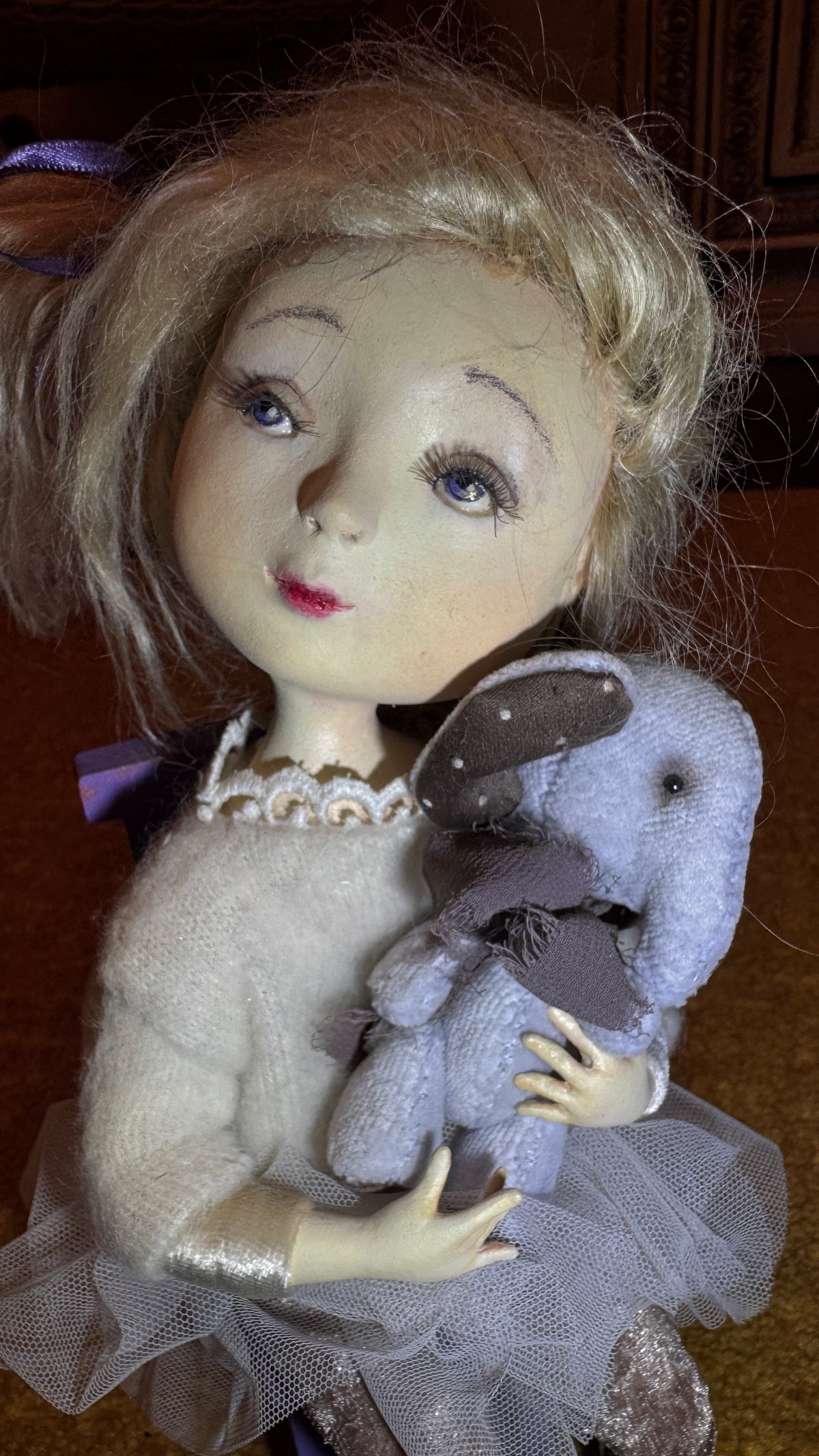 OOAK Handmade Artist Doll with Teddy Elephant Collectible Art Doll Ginny — antique collector piece