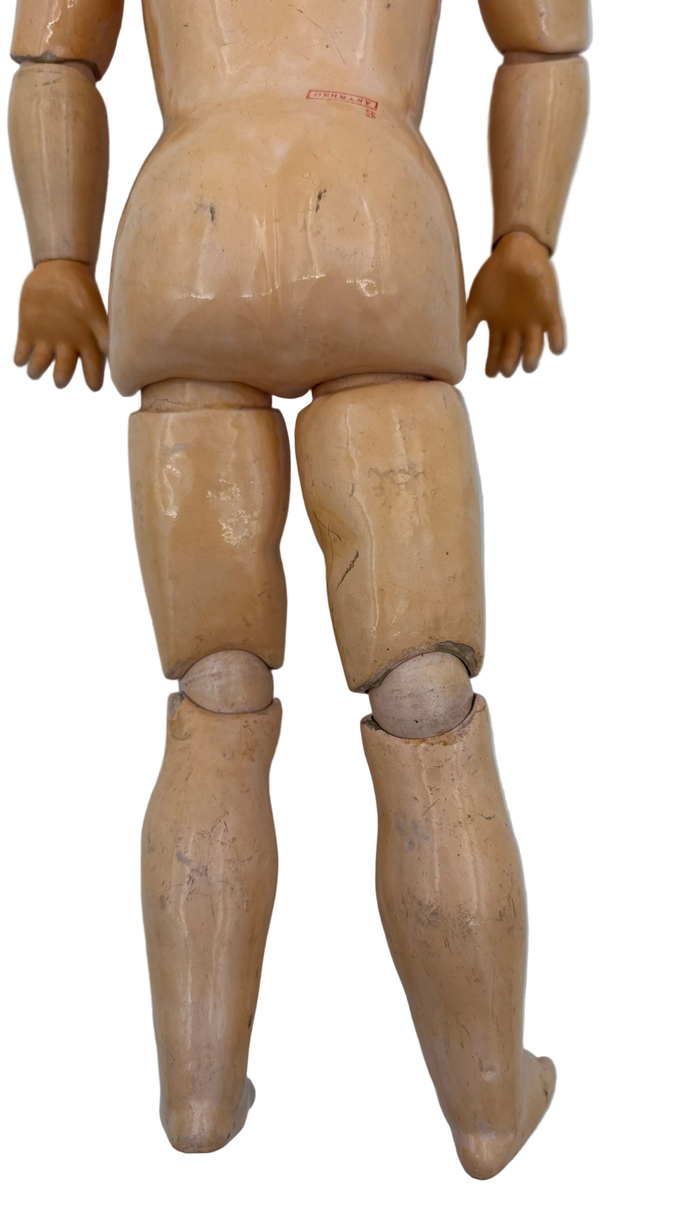 Rare Antique German J.D. Kestner 164 Bisque Doll, 21″ — Brown Sleep Eyes, Human Hair Wig & Marked Body