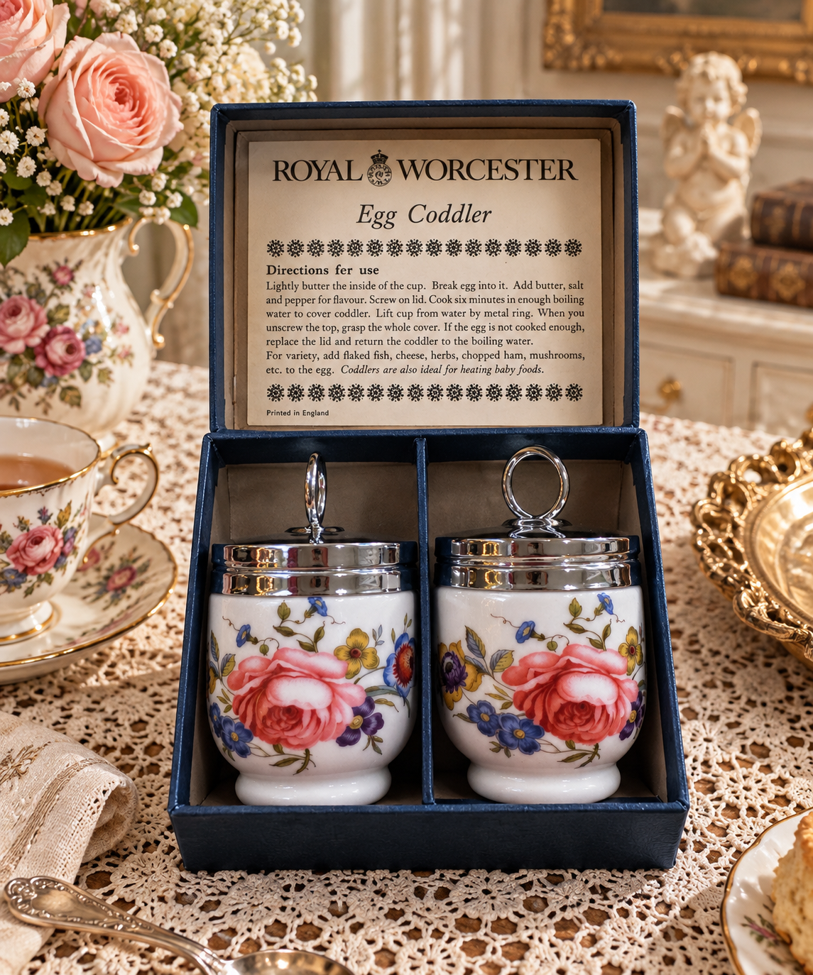 Vintage Royal Worcester Egg Coddlers Set of 2 in Original Box – English Porcelain, Made in England — antique treasury collectible