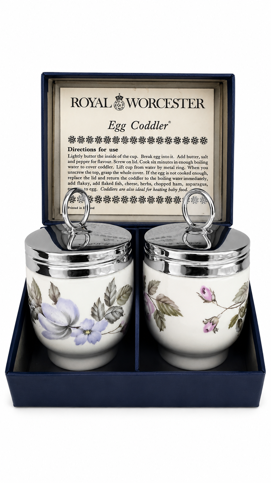 Vintage Royal Worcester Egg Coddlers Set of 2 in Original Box – English Porcelain, Made in England