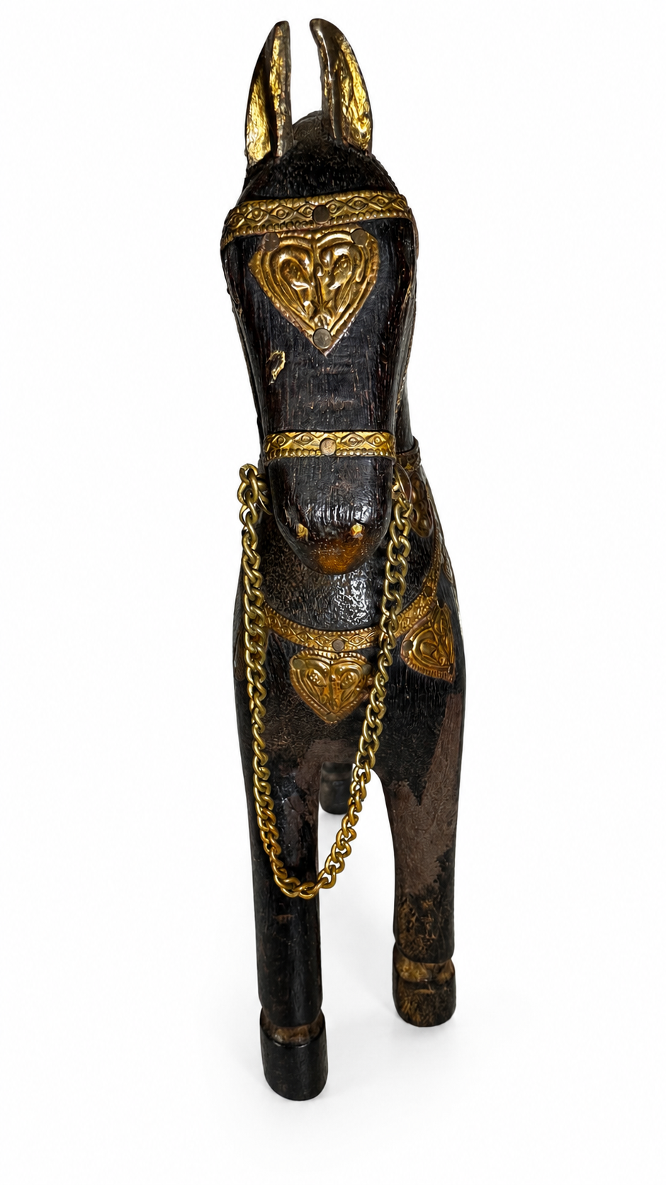 Vintage Wooden Horse with Embossed Metal Details, 1970s–1980s
