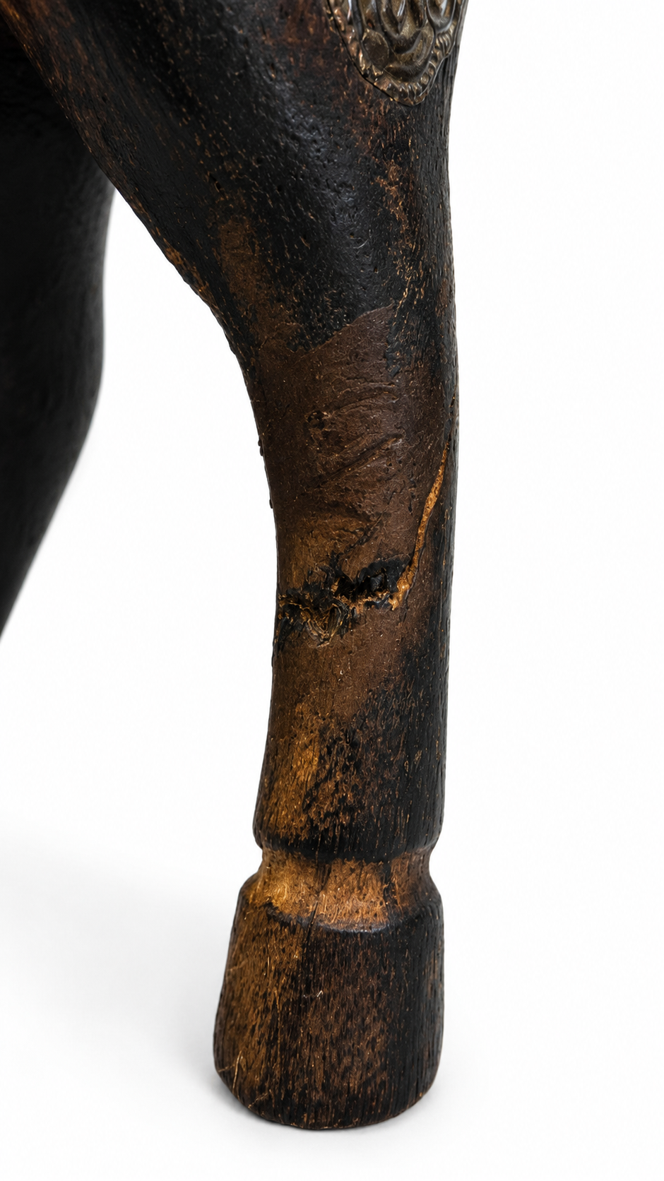 Vintage Wooden Horse with Embossed Metal Details, 1970s–1980s