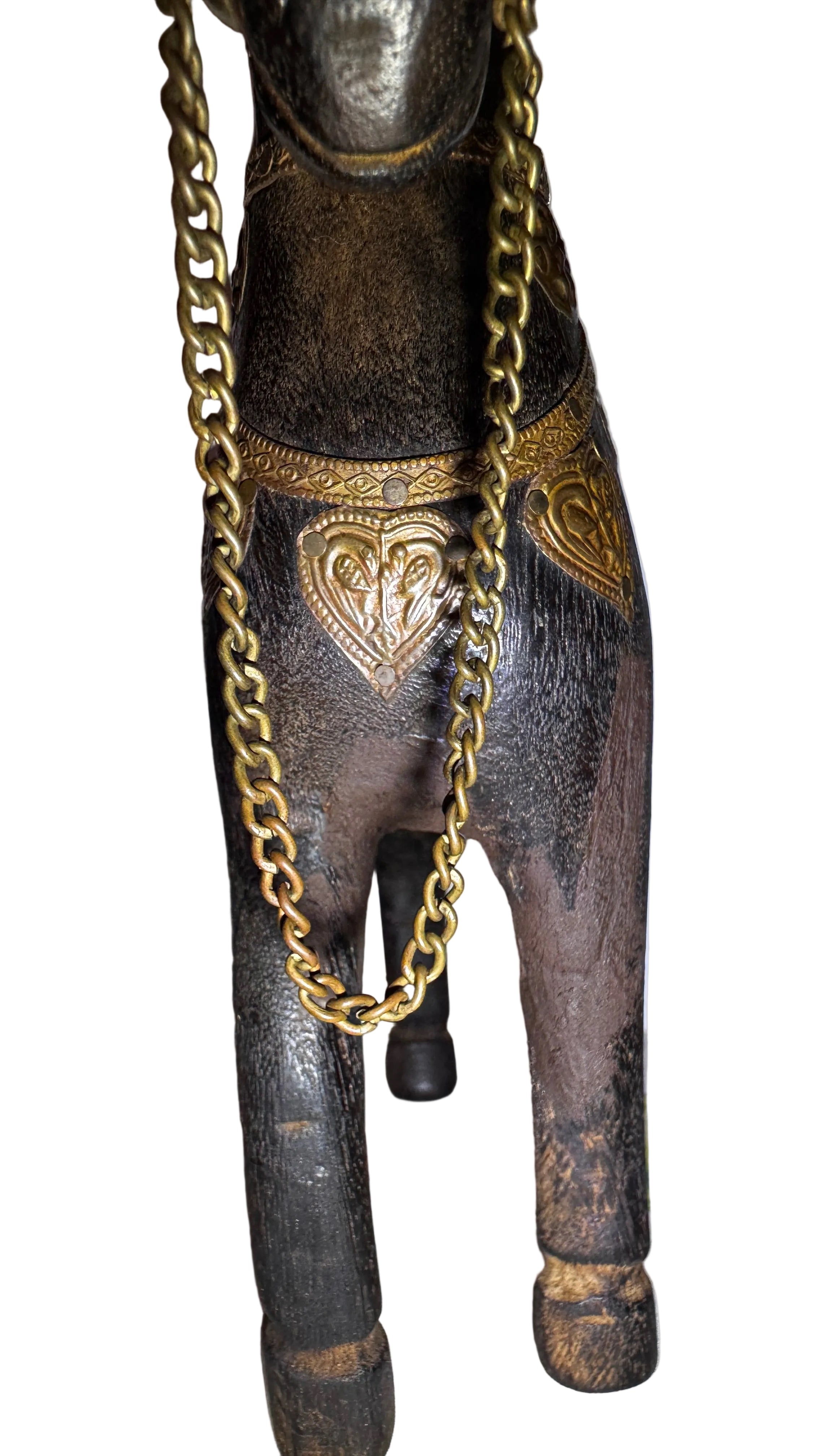 Vintage Wooden Horse with Embossed Metal Details, 1970s–1980s