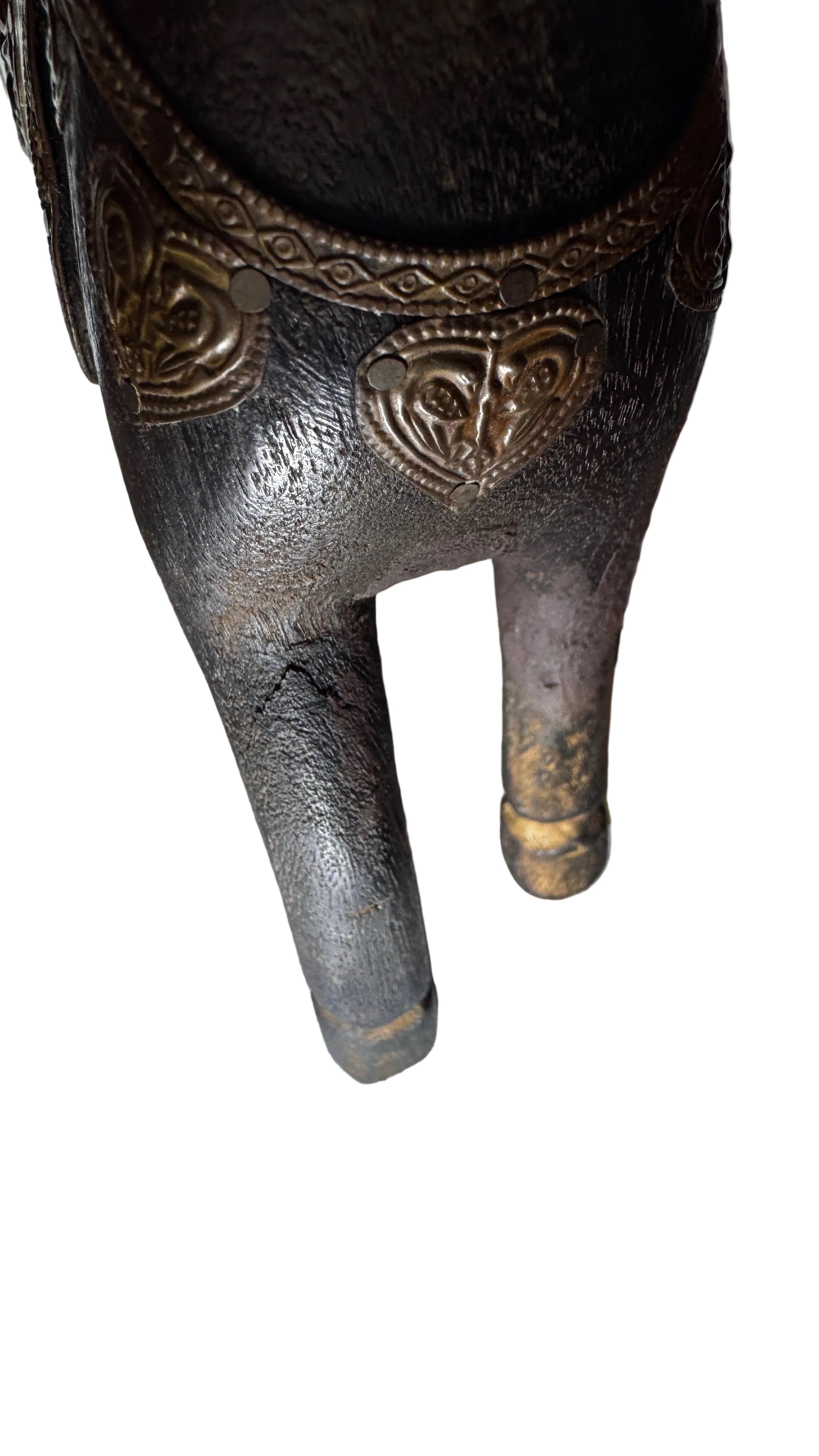 Vintage Wooden Horse with Embossed Metal Details, 1970s–1980s
